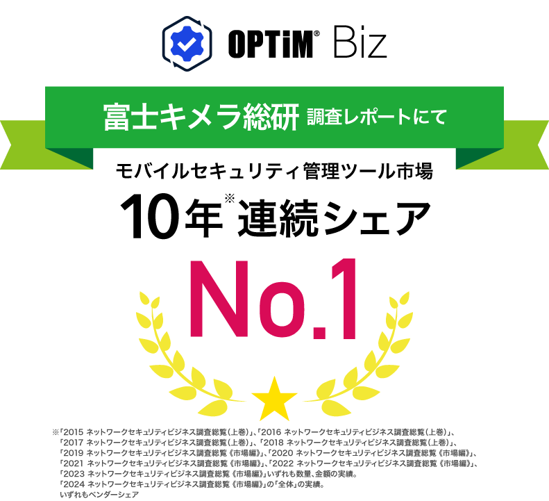 No.1 in Japan's mobile security management tool market for 10 years – Fuji Chimera Research Institute.