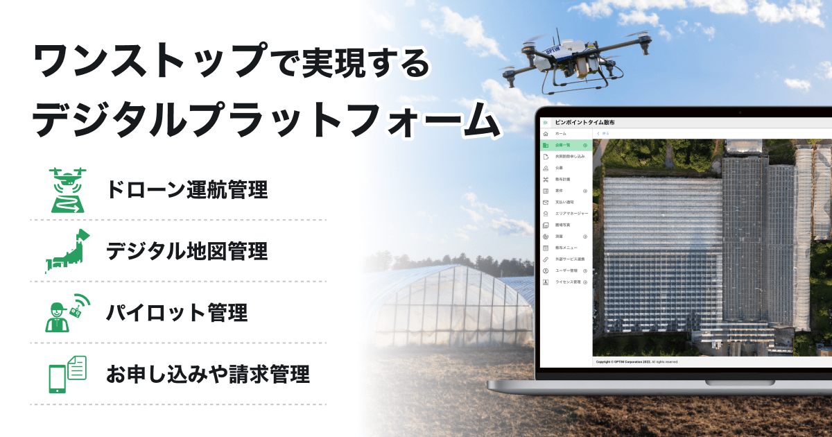 Overview diagram of a digital platform featuring four functions, including drone flight management.